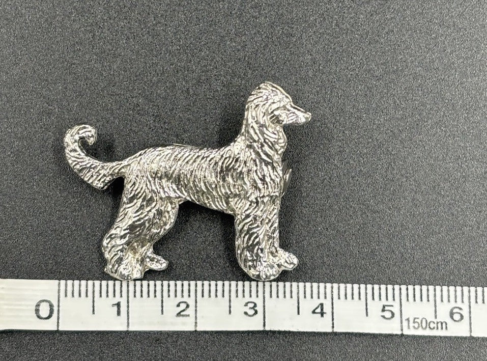 Afghan hound standing pewter Brooch Silver Tone