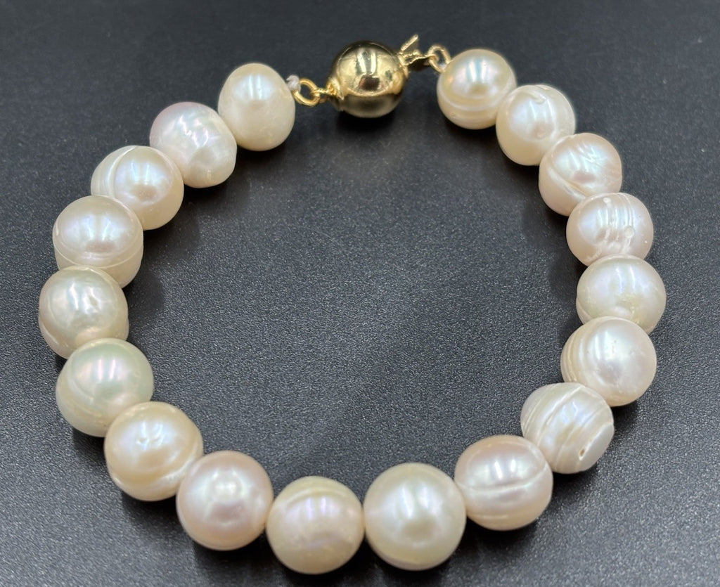 Freshwater Pearl Necklace Bracelet Set 10mm Pink Cream High Lustre