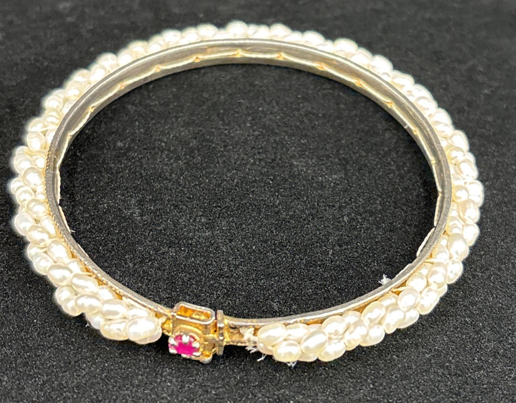 Vintage Genuine Ruby Bangle Bracelet Estate Jewelry Wrapped Genuine Rice Pearls