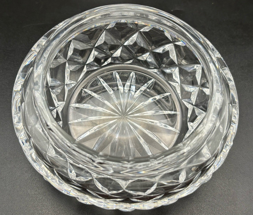 Vintage Heavy Cut Crystal Trinket Box Starburst Base Vanity Dresser Box