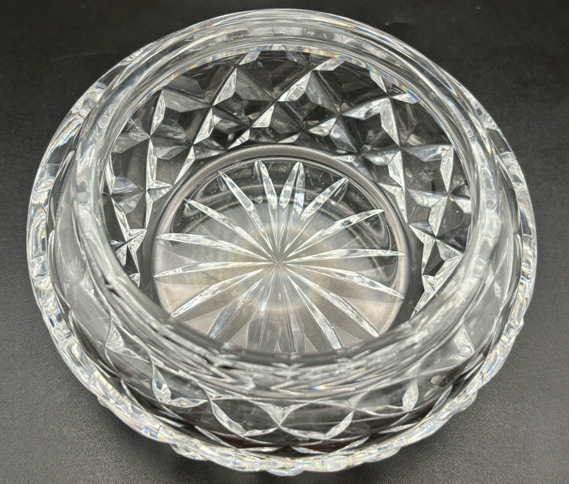 Vintage Heavy Cut Crystal Trinket Box Starburst Base Vanity Dresser Box