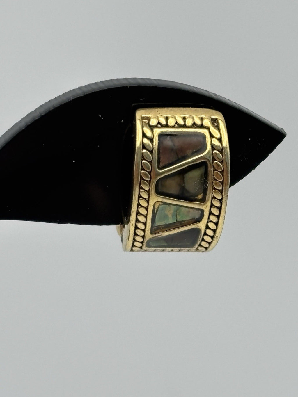 Vintage Monet Magnetic Earrings Gold Tone Inlay Geometric Clip On Signed