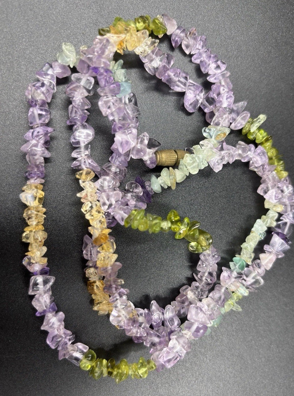 Vintage 1960s Gemstone Chip Necklace Amethyst Peridot Quartz 40cm Jewelry
