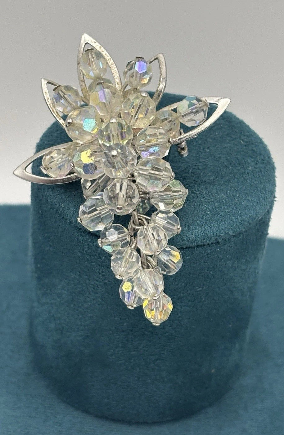 Vintage Aurora Borealis Crystal Parure Necklace Earrings Brooch Set 1950s