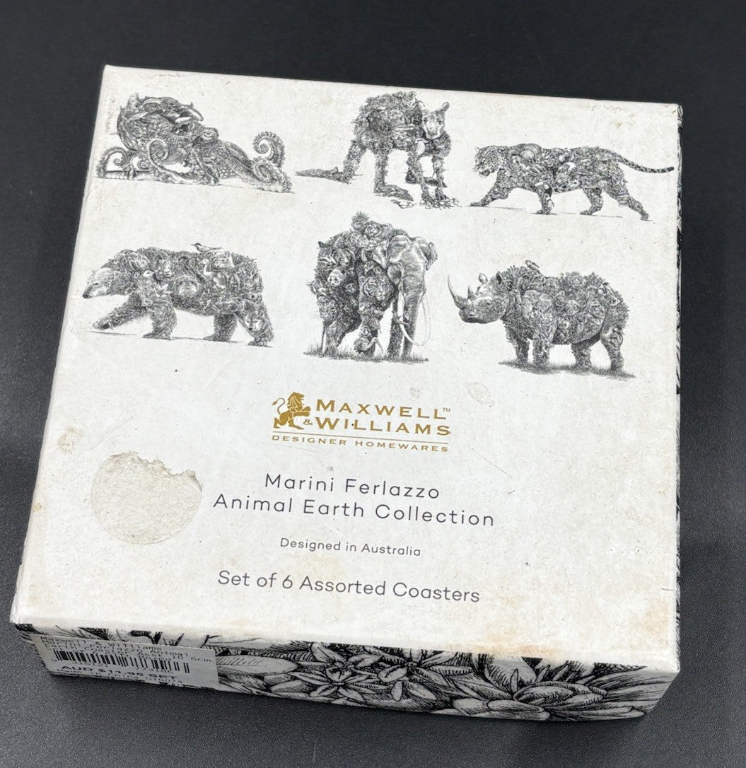 Maxwell & Williams Marini Ferlazzo Animal Earth Coasters Set 6 Boxed