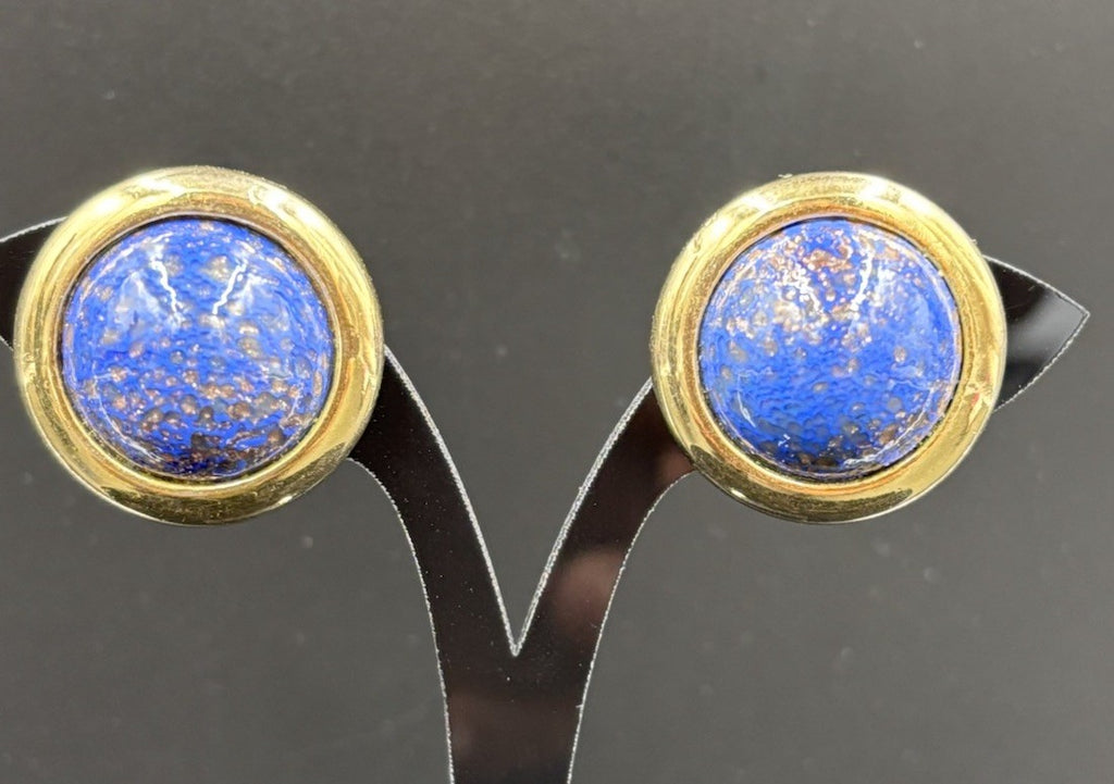 Elegant Vintage DAVID GRAU PARIS Clip-on Earrings - Blue & Gold