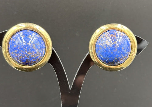 David Grau Paris blue and gold clip earrings, front pair view