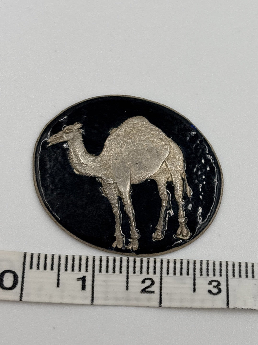 Vintage Middle Eastern Silver Black Enamel Camel Brooch Medallion Tribal Desert