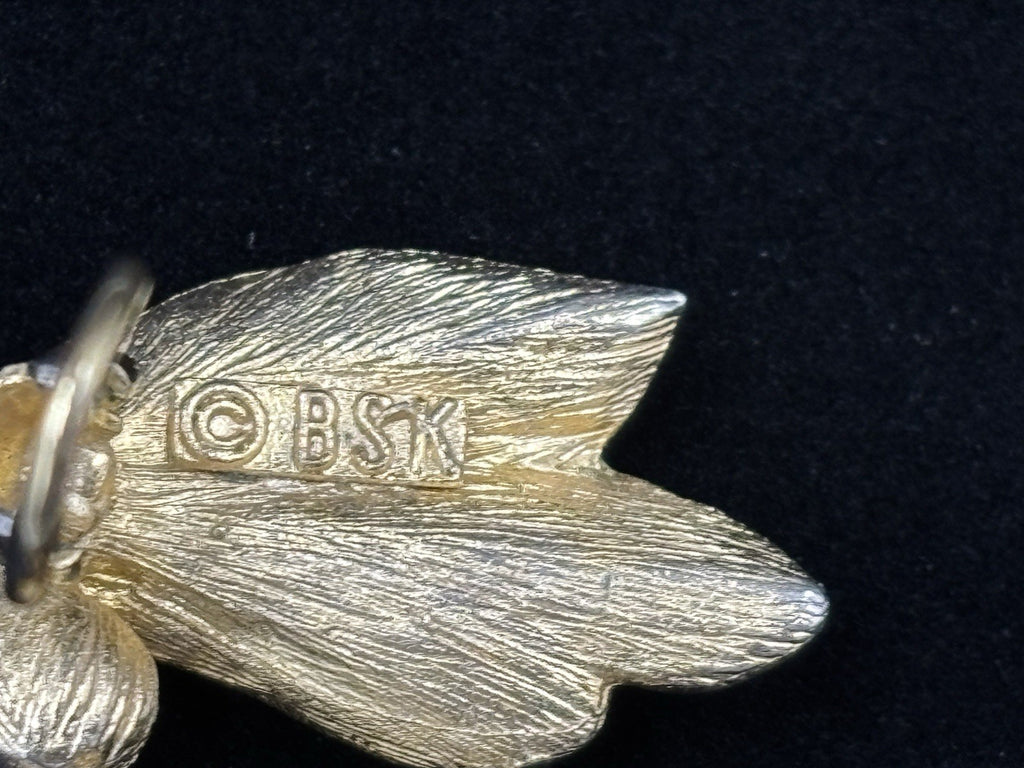 Vintage BSK Clip Leaf Wing Faux Pearl Earrings
