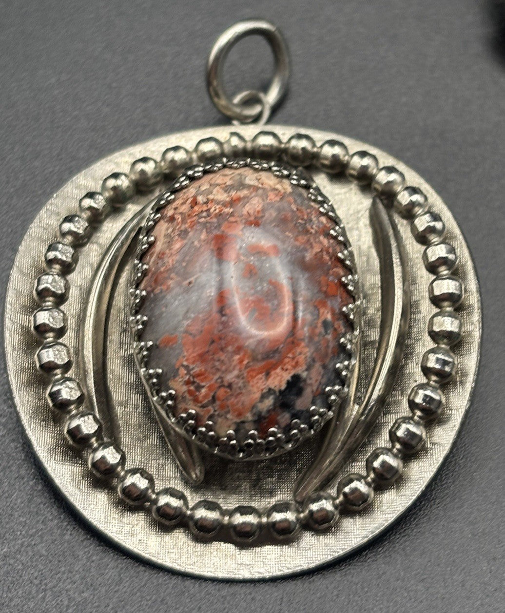 Vintage Natural Jasper Stone Pendant Boho Southwestern Statement Piece