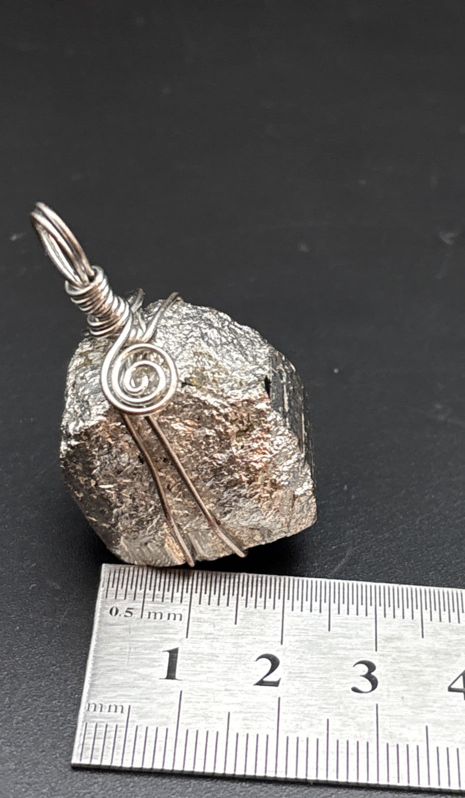 Vintage Natural Raw Pyrite Crystal Nugget Wire Wrapped Pendant Mineral Specimen