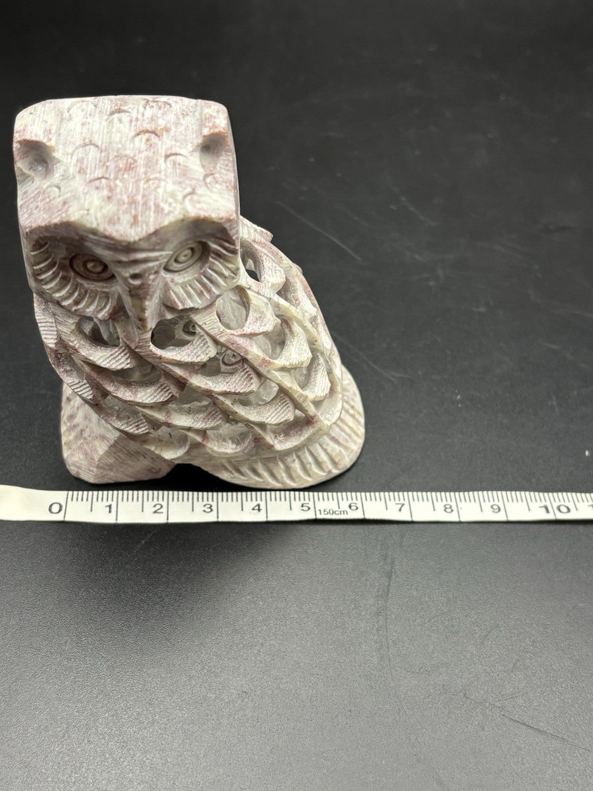 Vintage Chinese Soapstone Carved Owl Figure Pierced Sculpture Feng Shui