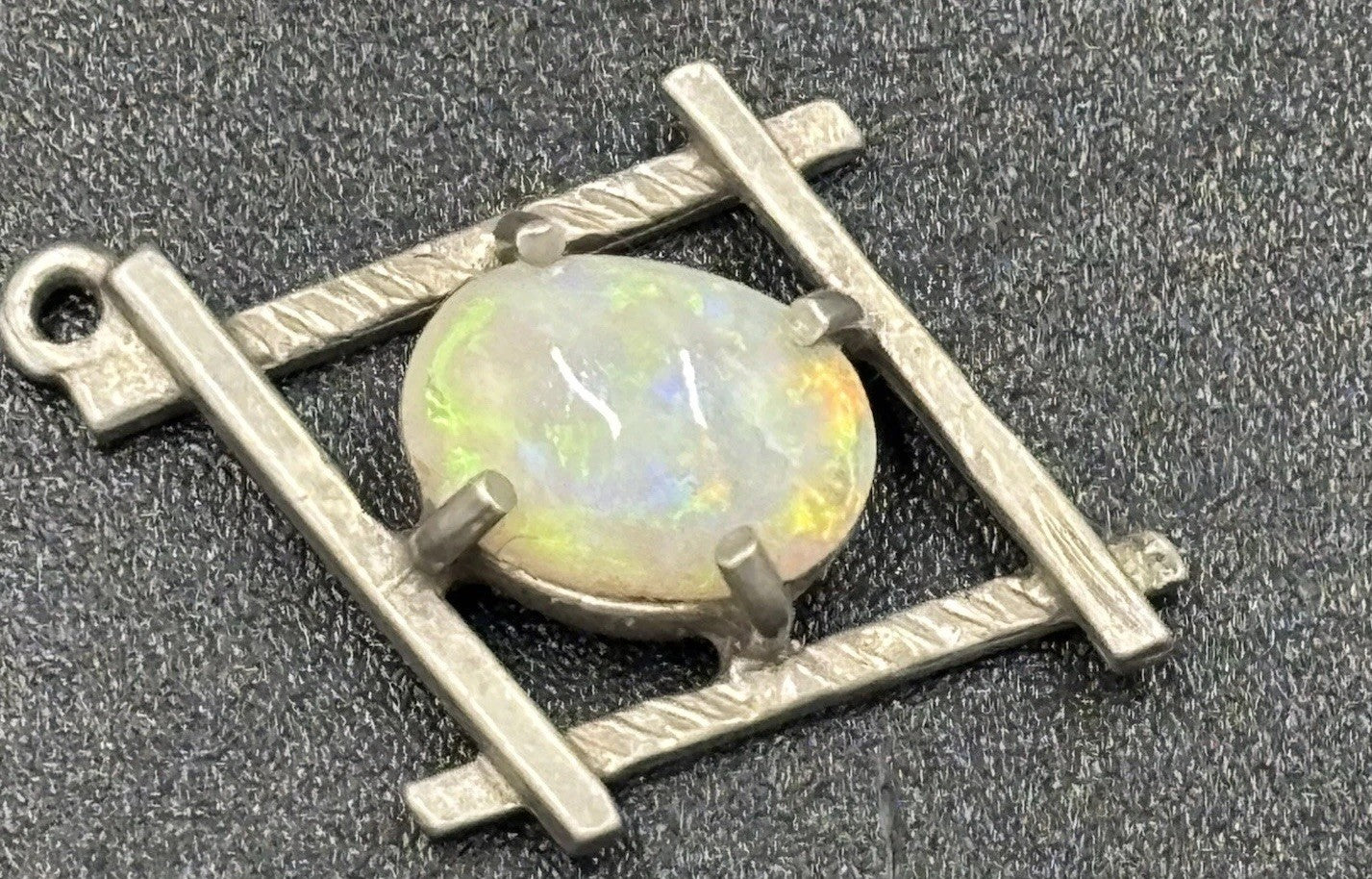 Vintage Sterling Silver Natural Opal Pendant Crystal Opal Multi Fire Cabochon