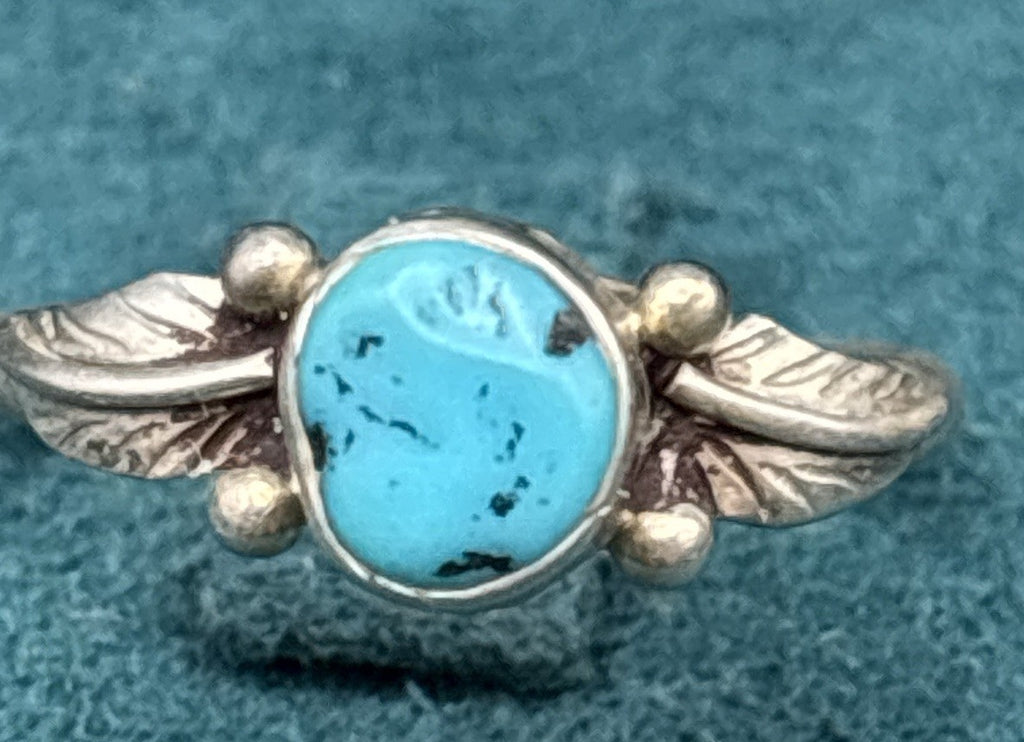 Vintage 925 Sterling Silver Turquoise Feather Ring Size 5.5