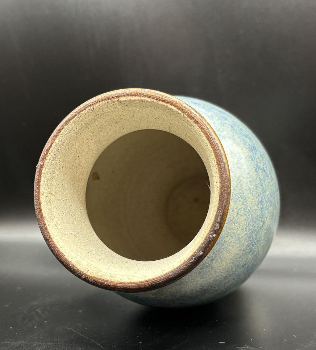 Studio Pottery Vase Signed Bawnton Blue Glaze Australian Ceramic