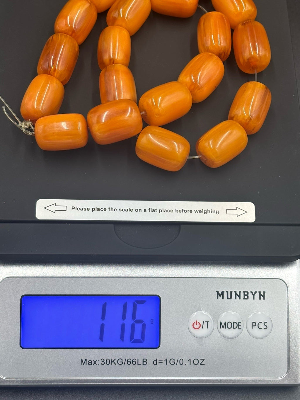 Vintage Butterscotch Bakelite Catalin Necklace 116g Art Deco Barrel Beads