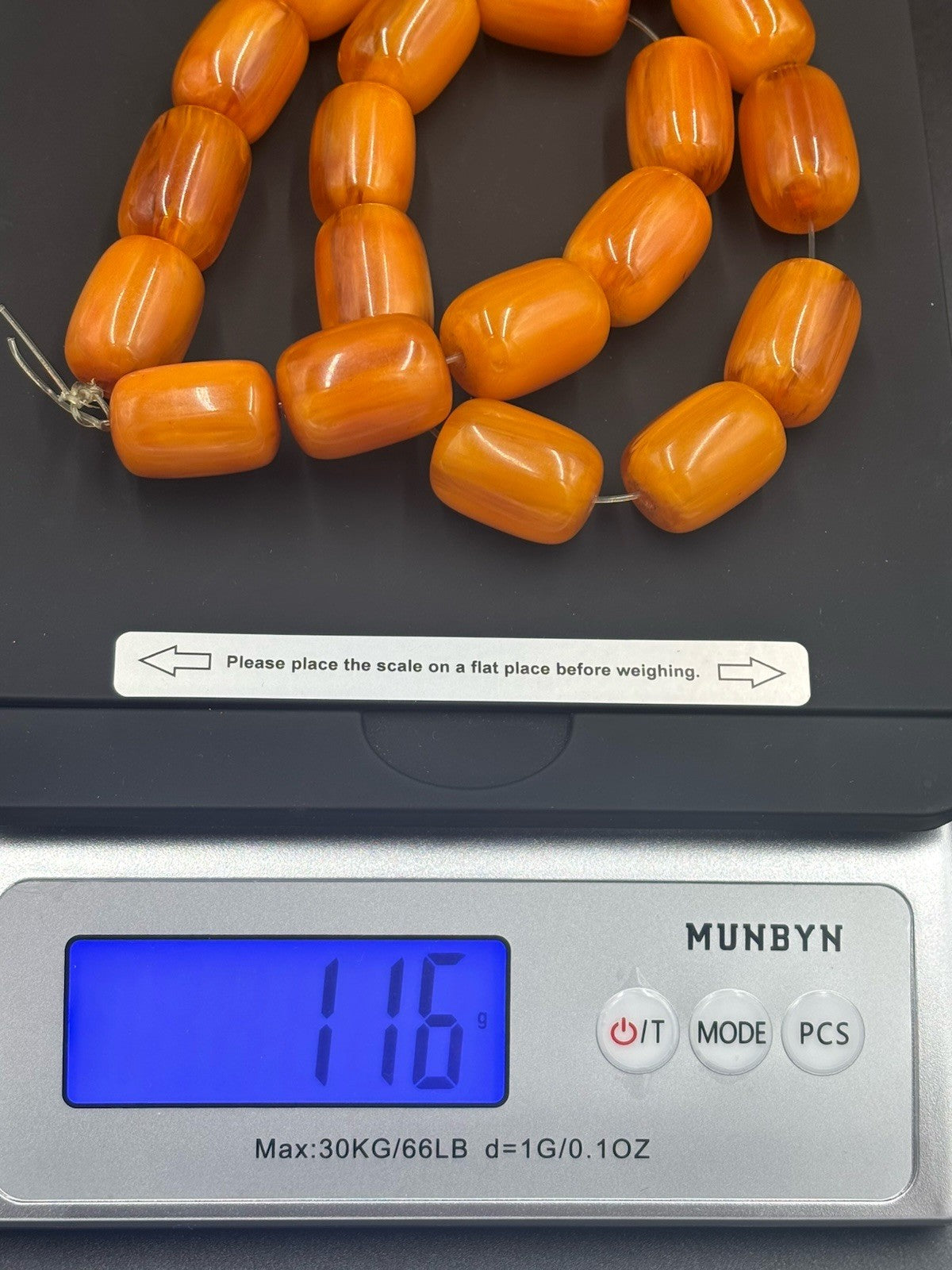 Vintage Butterscotch Bakelite Catalin Necklace 116g Art Deco Barrel Beads
