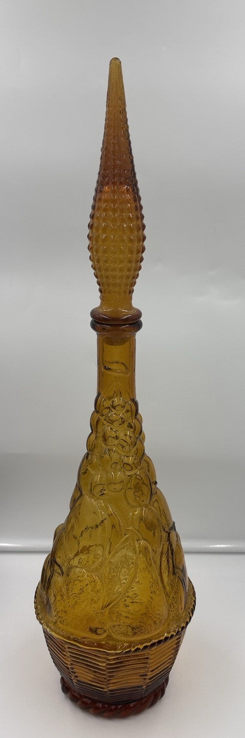Vintage Empoli Amber Glass Decanter Tall Genie Stopper Large Statement Piece