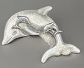 Vintage Silver Tone Dolphins Brooch & Earrings