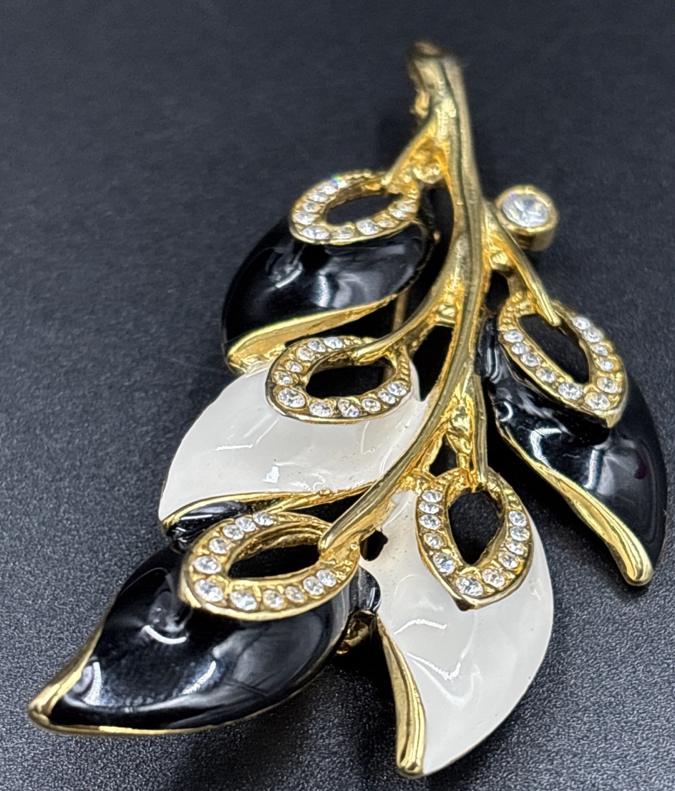 Vintage Enamel Classic Black & White Rhinestone’s Brooch 1990’s