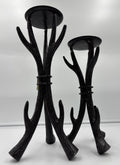 Sculptural Black Cast Aluminium Candle Holders Set Rustic Tree Branch Decor