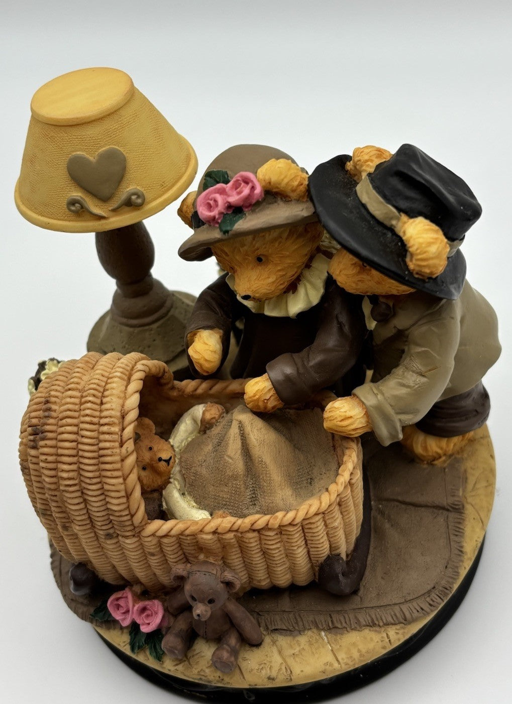 Avon Bear Figurine – New Baby Scene with Bassinet & Lamp, Vintage
