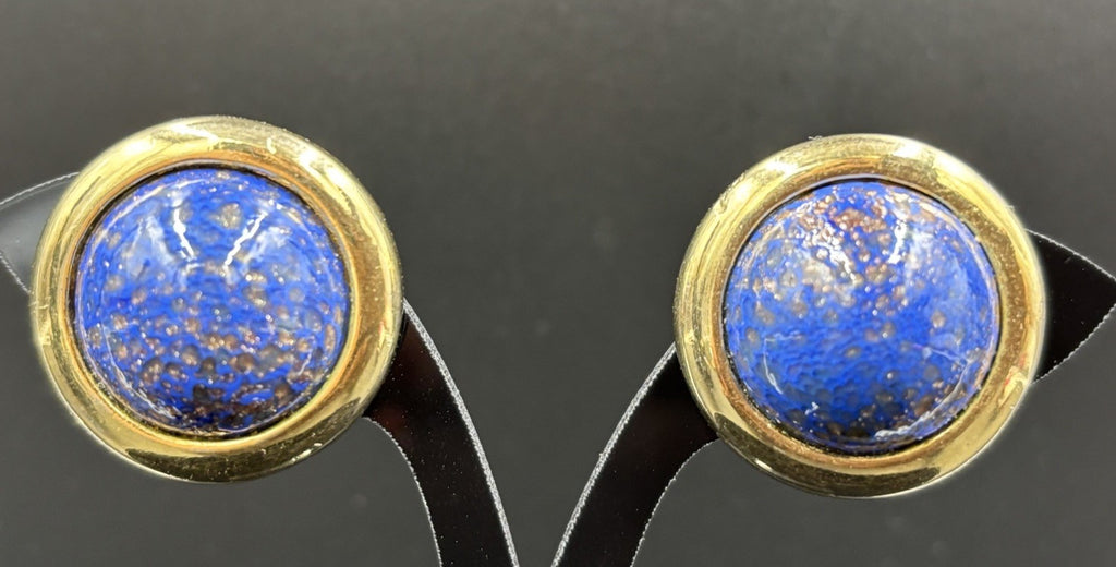 Elegant Vintage DAVID GRAU PARIS Clip-on Earrings - Blue & Gold