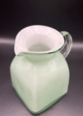 Vintage Mint Green Cased Art Glass Jug Opaline Square Form Milk Glass Pitcher