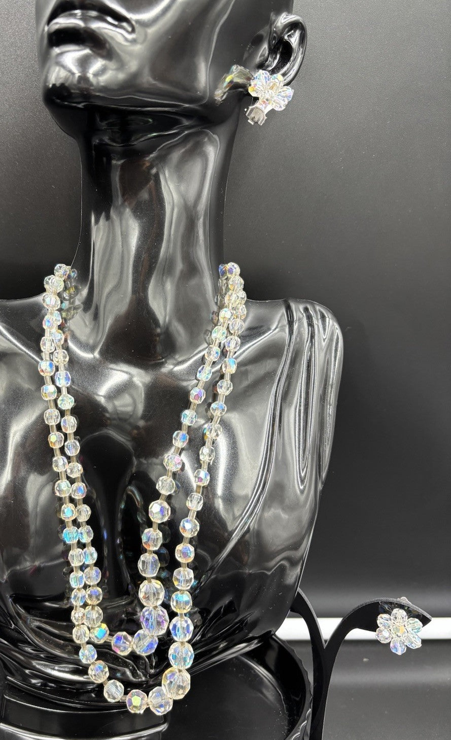 Vintage Aurora Boris Faceted Crystal AB Necklace & Earrings Set