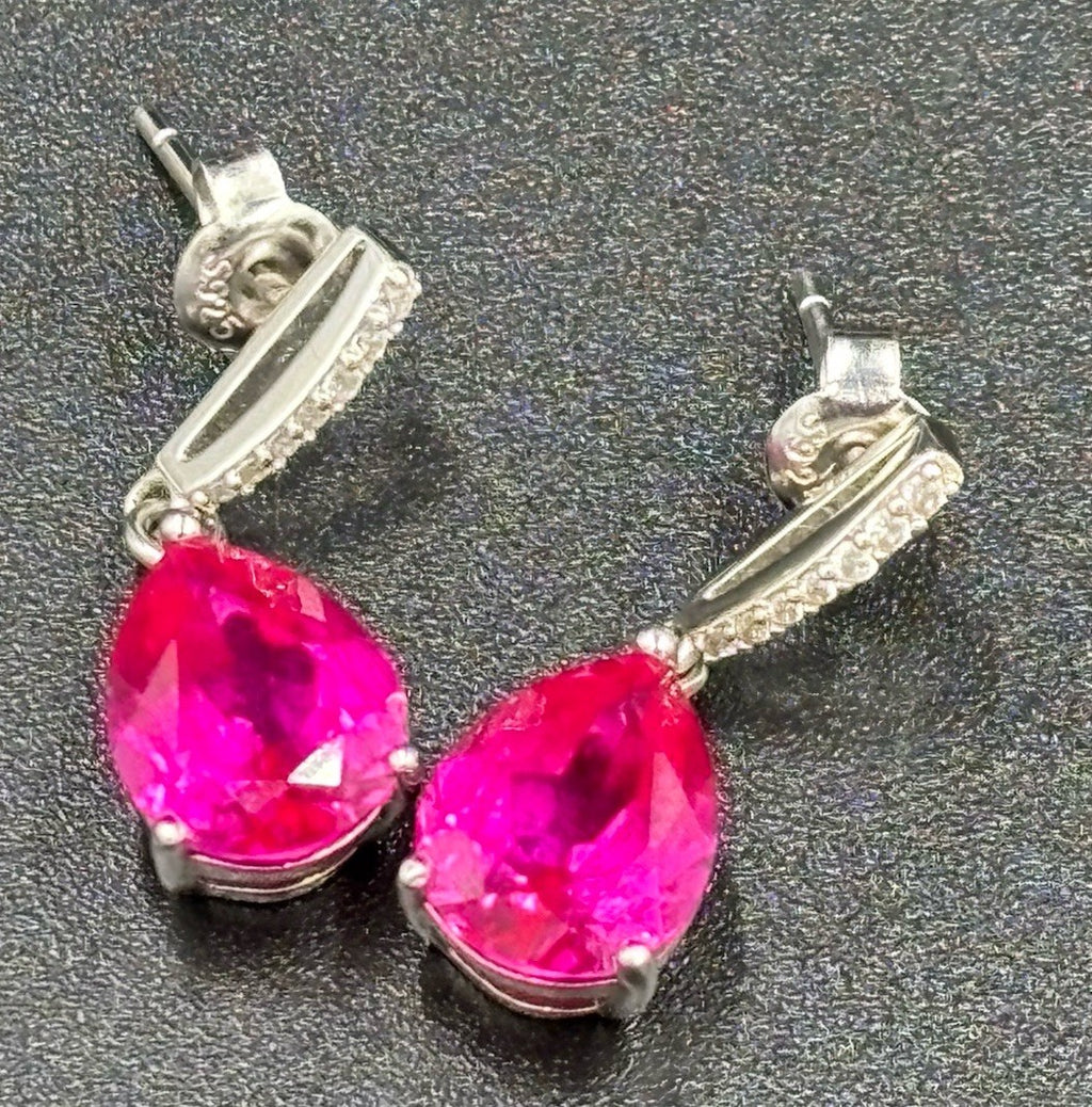 Pink Sapphire Earrings Sterling Silver Pear Cut Drop Dangle Fine Jewelry