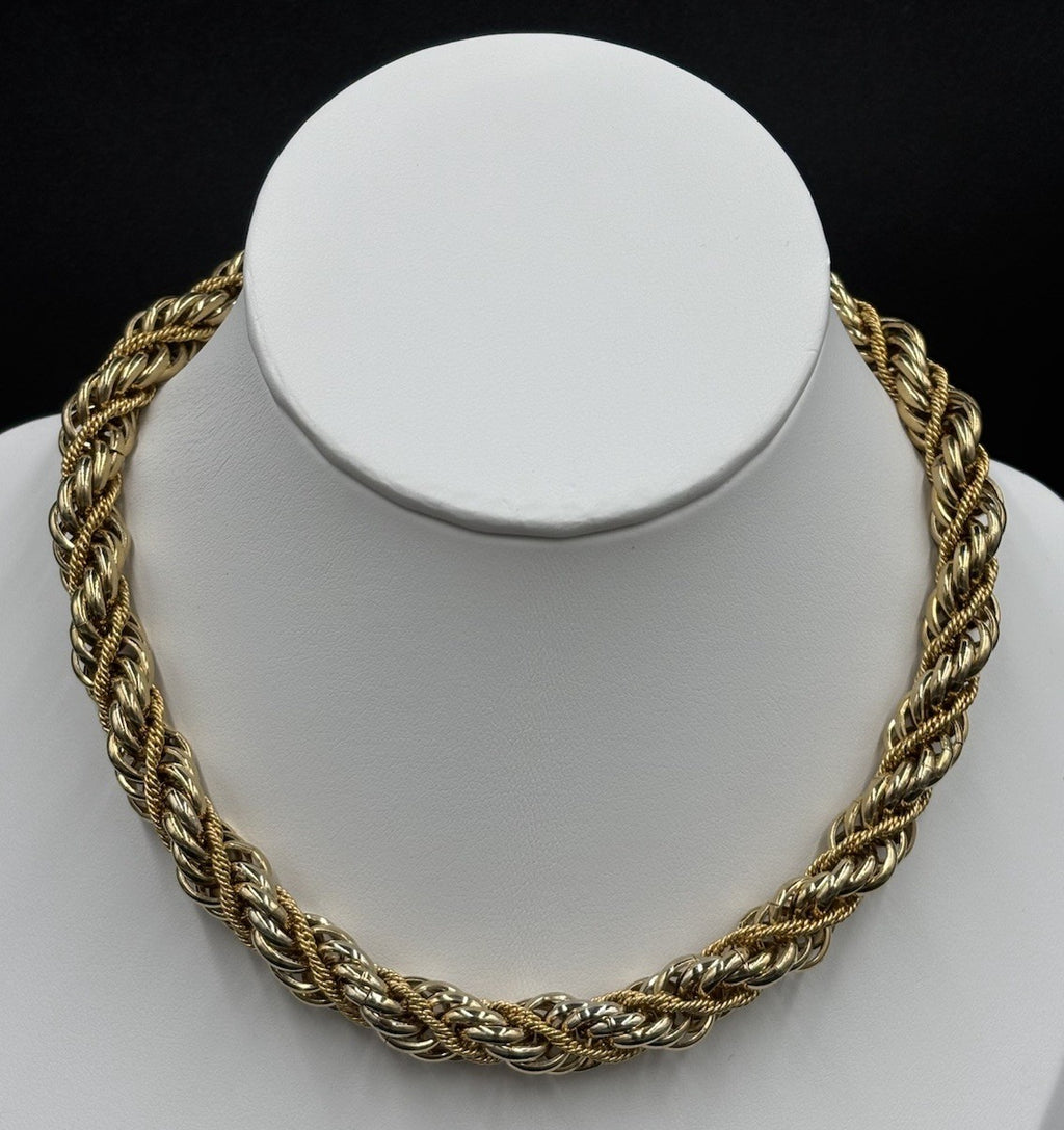 Vintage Monet Rope Twist Necklace 1980s Two Tone Gold Silver Choker