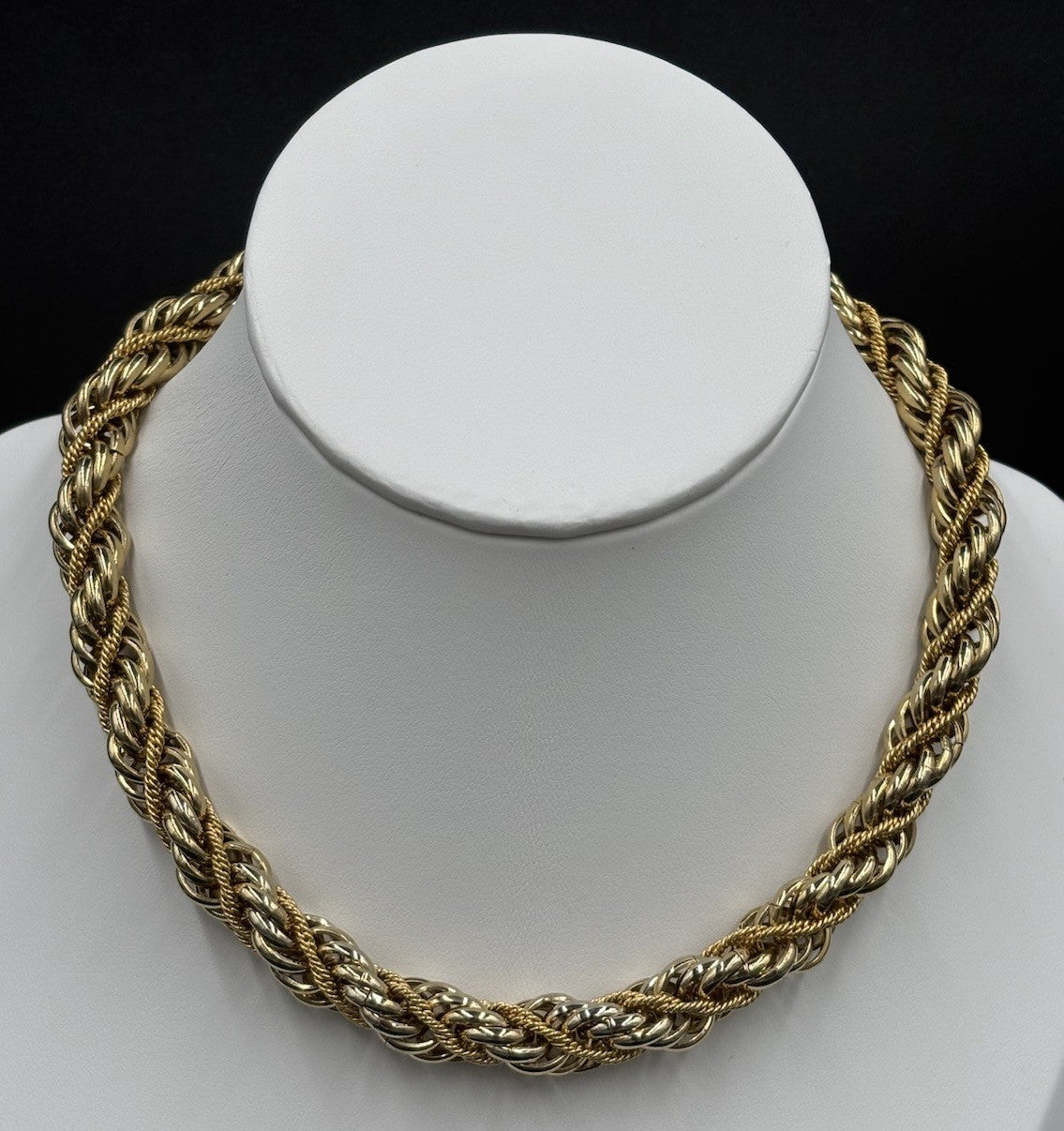 Vintage Monet Rope Twist Necklace 1980s Two Tone Gold Silver Choker