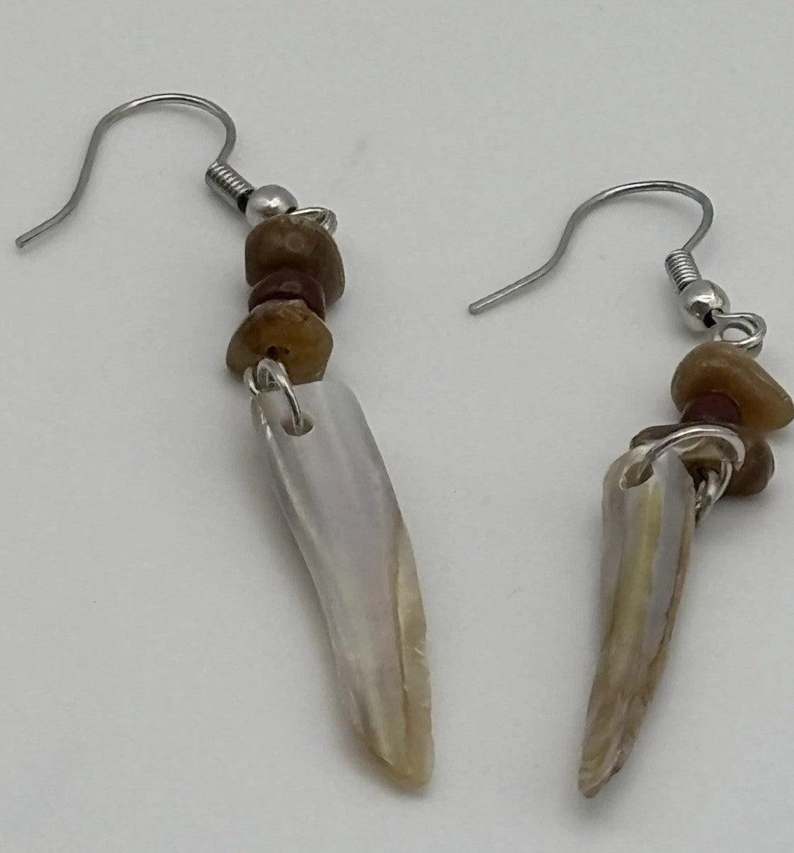 Vintage Tribal Style Necklace & Earrings Set Natural Shell & Wood Beads