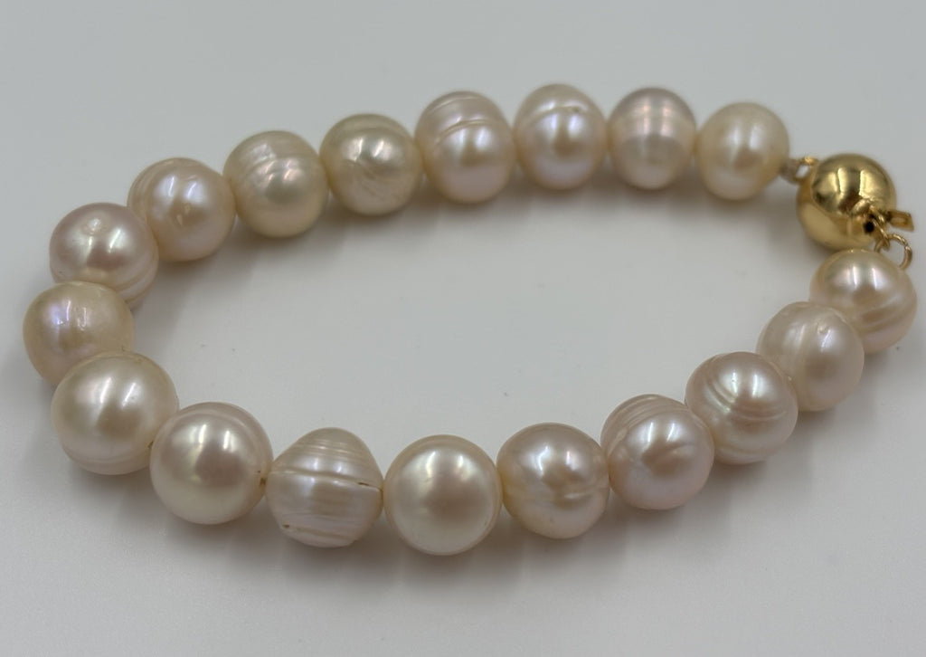 Freshwater Pearl Necklace Bracelet Set 10mm Pink Cream High Lustre