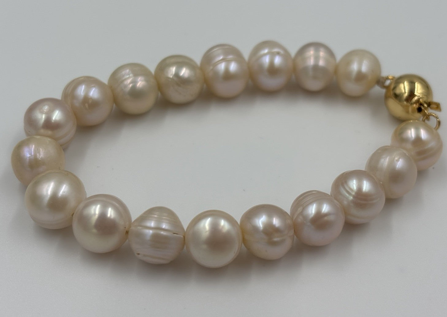 Freshwater Pearl Necklace Bracelet Set 10mm Pink Cream High Lustre