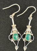 Vintage Sterling Silver Green Onyx Earrings Boho Filigree Dangle 925