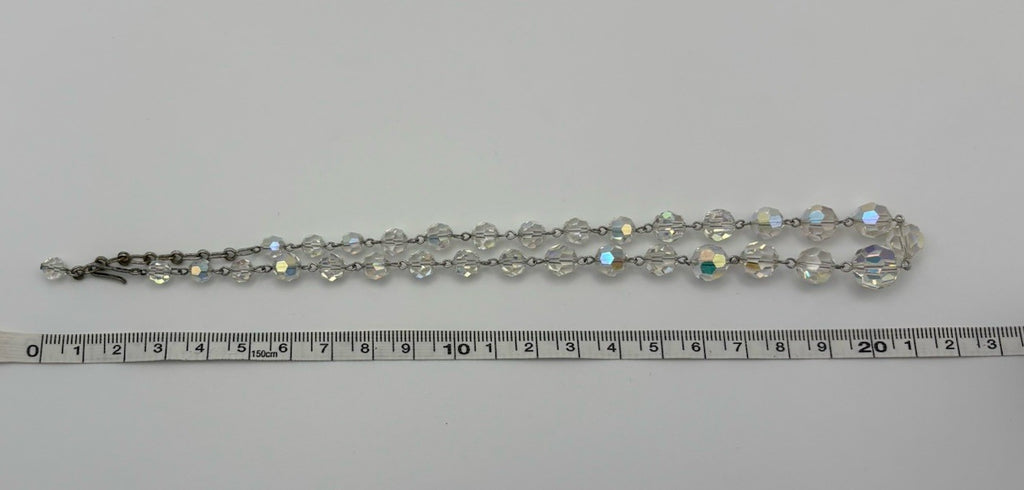 Vintage Aurora Borealis Crystal Necklace 1950s Faceted Glass Beads