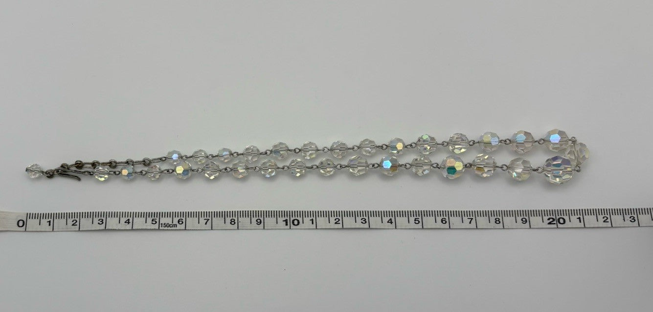 Vintage Aurora Borealis Crystal Necklace 1950s Faceted Glass Beads