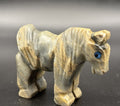 Vintage Hand Carved Onyx Donkey Figurine Banded Stone Animal w Blue Eyes
