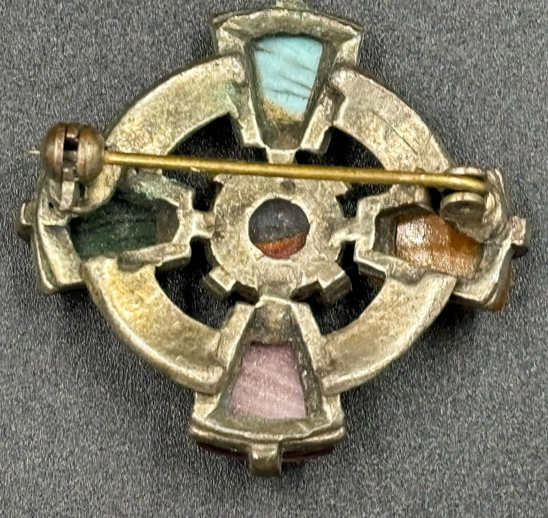 Vintage Miracle Celtic Scottish Stone Brooch Pin 1 1/4 inches.