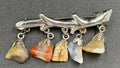 Vtg Silver Tone Branch Multiple Agate Gem Stones Dangling Brooch Signed