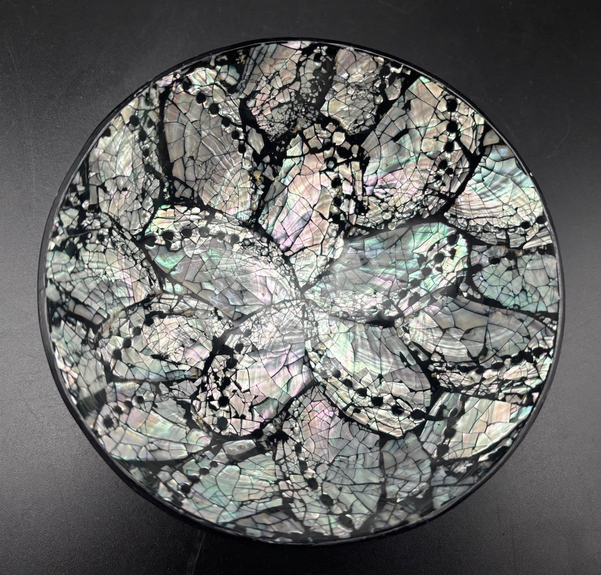Vintage Balinese Abalone Shell Mosaic Resin Bowl Iridescent 13cm Decor