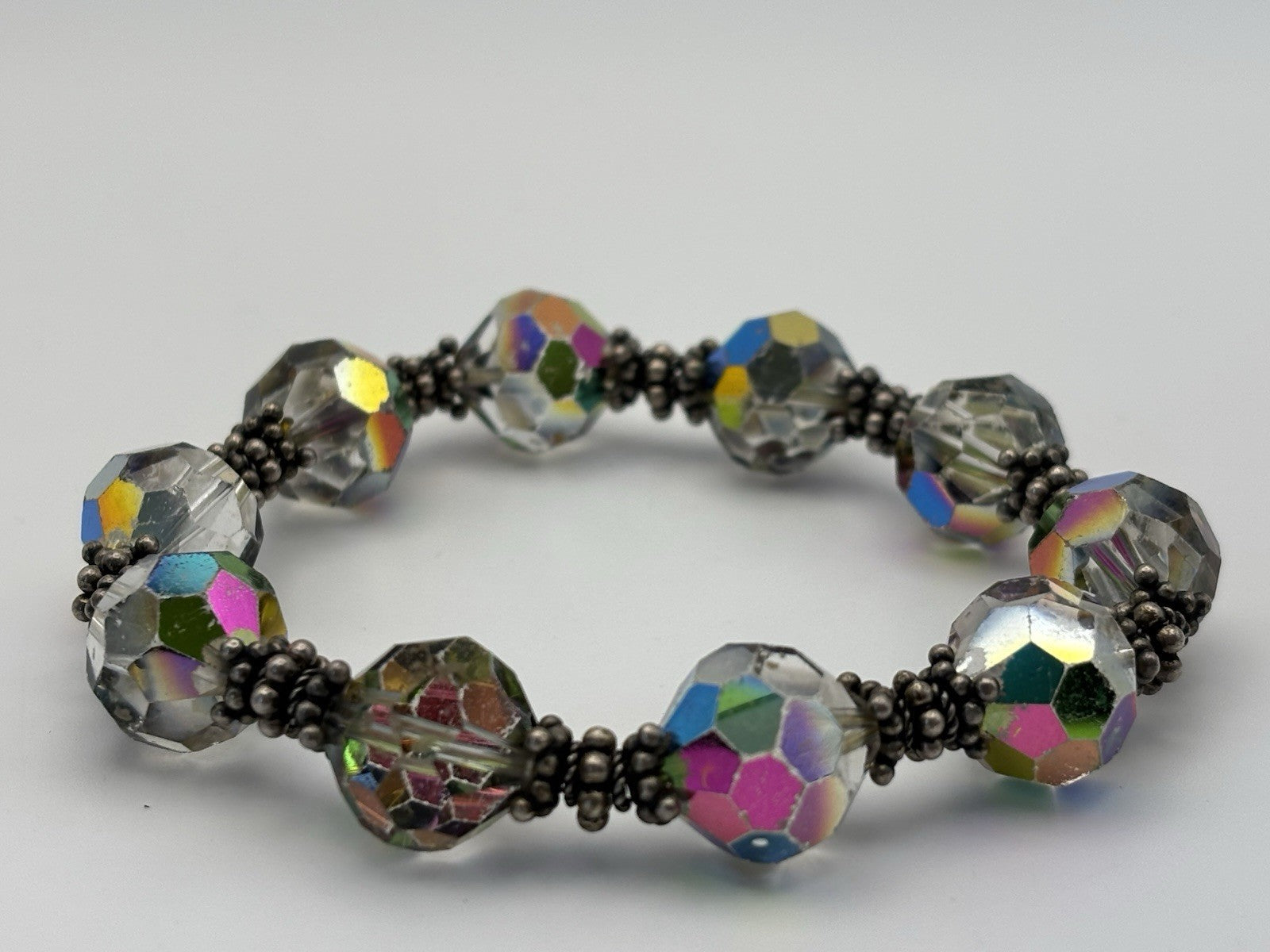 Vintage Aurora Borealis Crystal Bead Stretch Bracelet