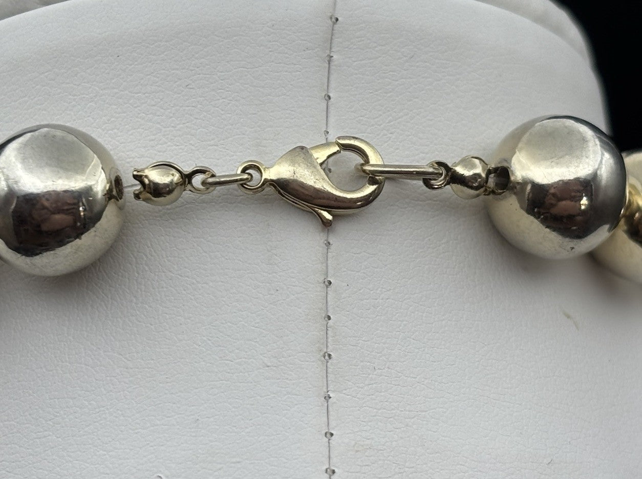 Vintage Heavy Silver Tone Ball Bead Statement Necklace Gold Accents