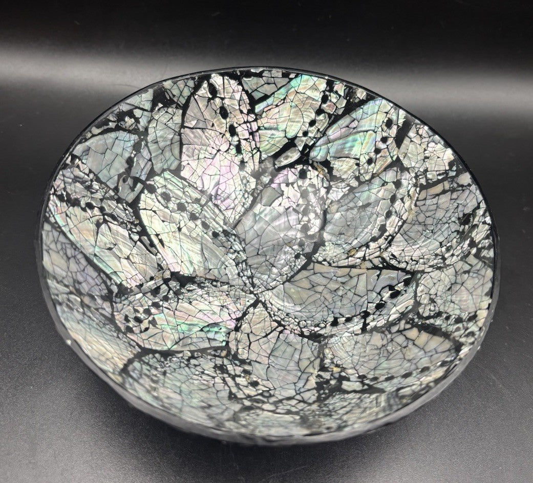 Vintage Balinese Abalone Shell Mosaic Resin Bowl Iridescent 13cm Decor