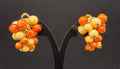 Vintage Hong Kong Orange Cream Glass Bead Cluster Clip Earrings