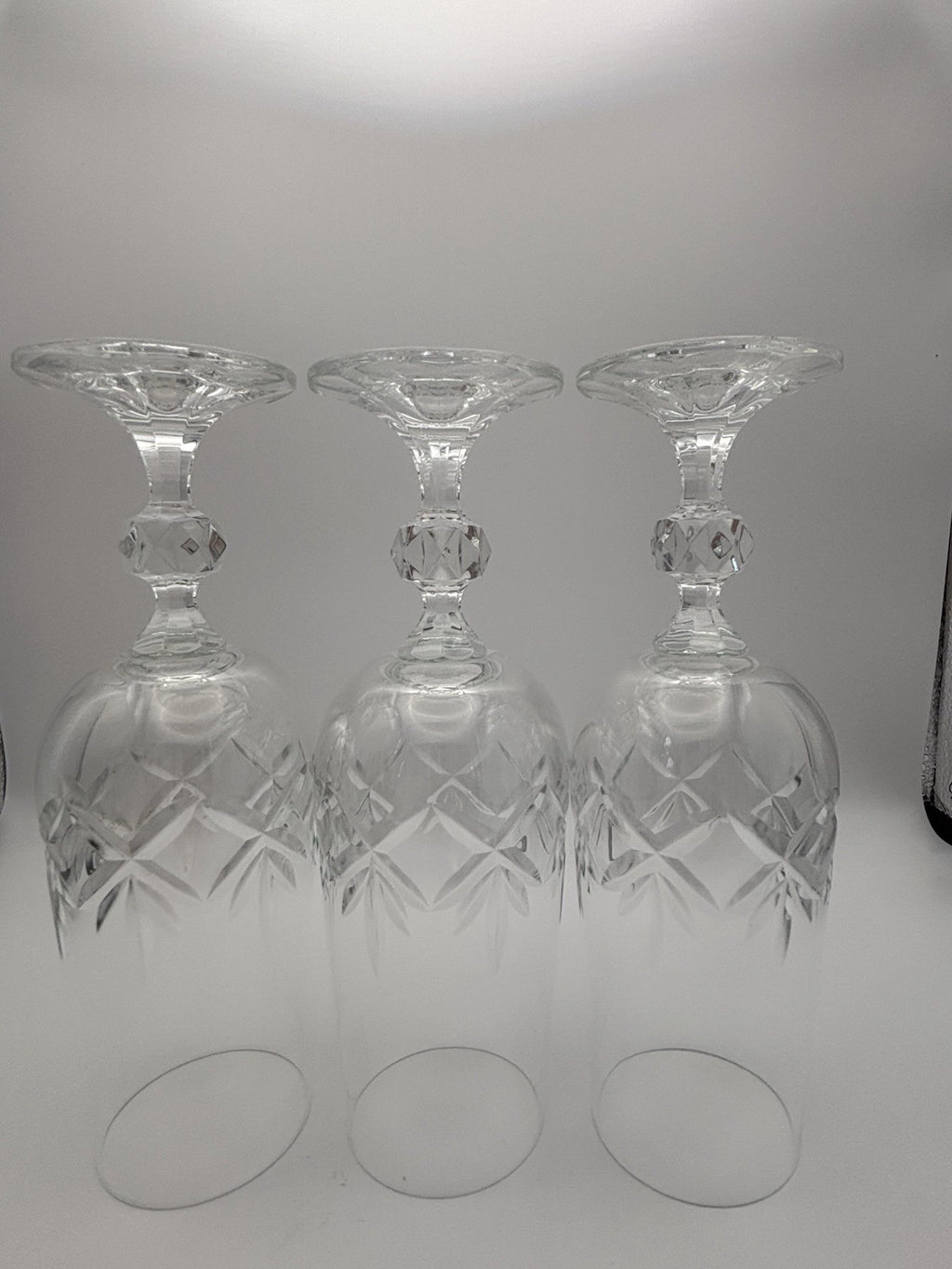 Vintage Cut Crystal Ball Stem Champagne Flutes Set of 3 Glassware