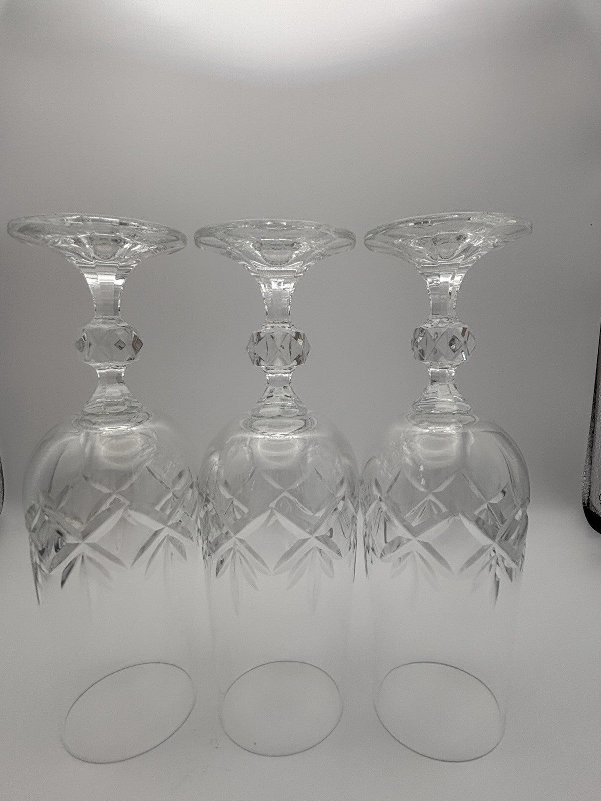 Vintage Cut Crystal Ball Stem Champagne Flutes Set of 3 Glassware