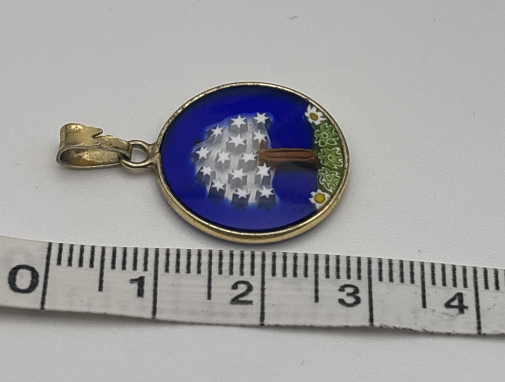 Vintage Murano Millefiori Glass Pendant Tree of Life Design Cobalt Blue 3cm