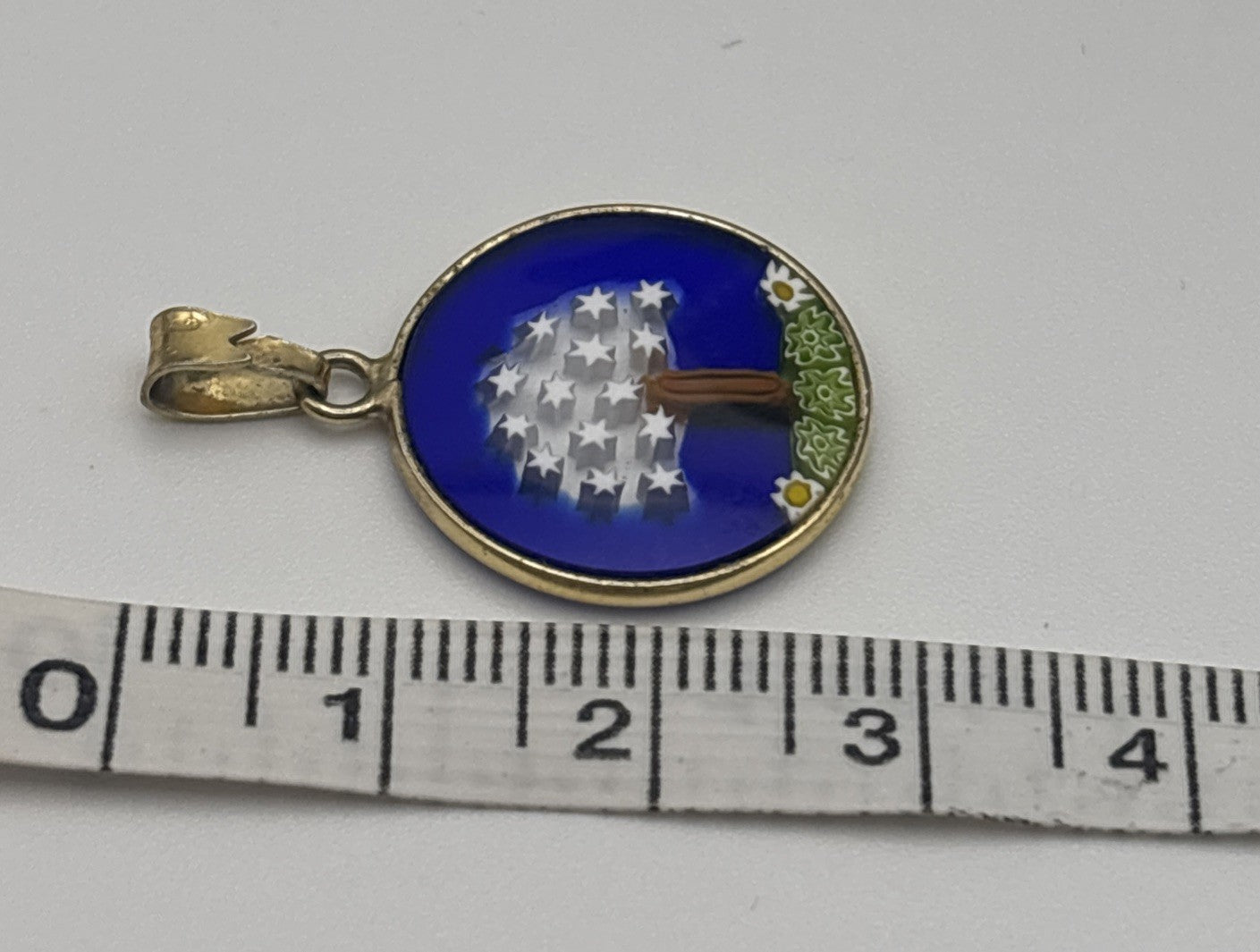 Vintage Murano Millefiori Glass Pendant Tree of Life Design Cobalt Blue 3cm